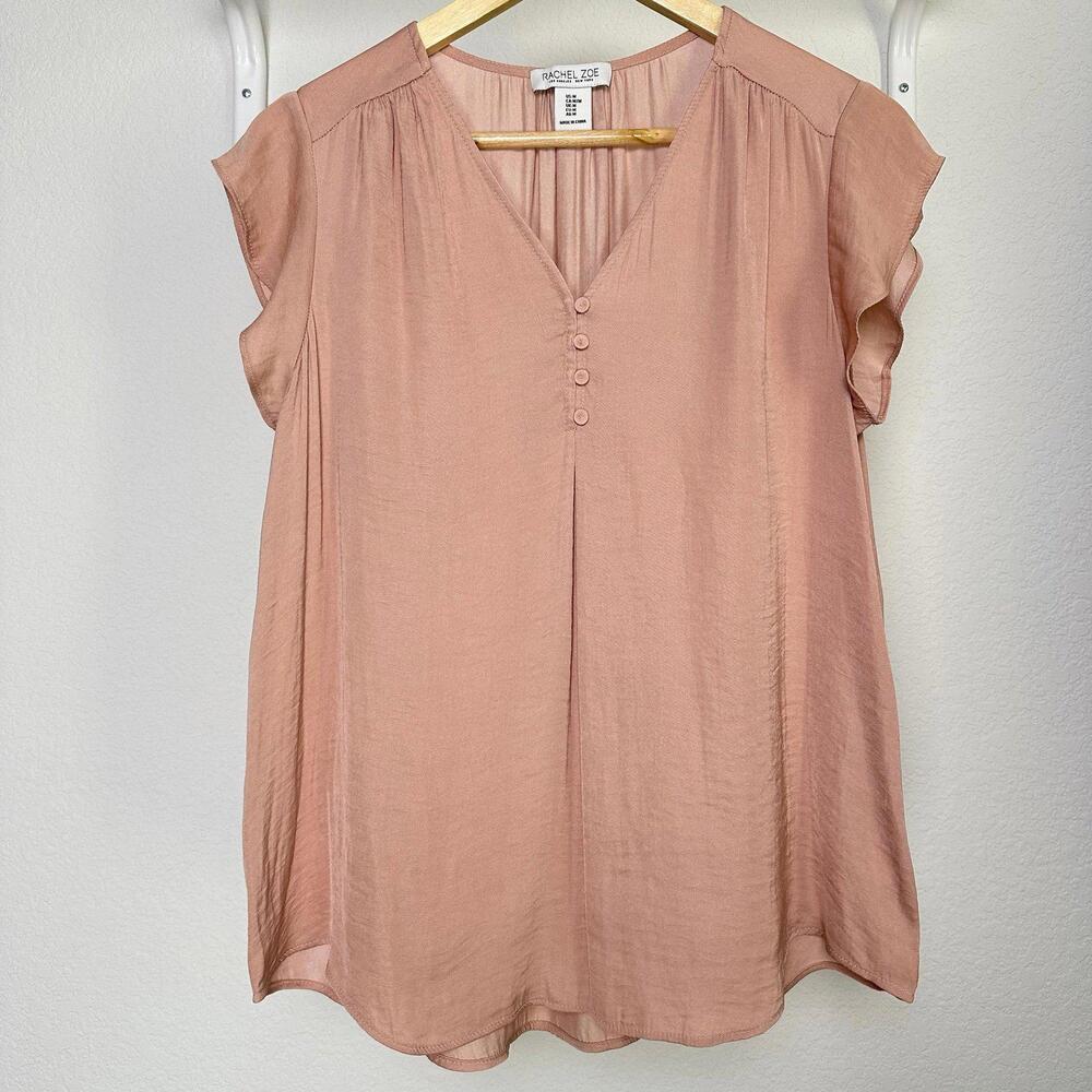 M Womens Rachel Zoe Short Sleeve V Neck Blouse Top - Pink